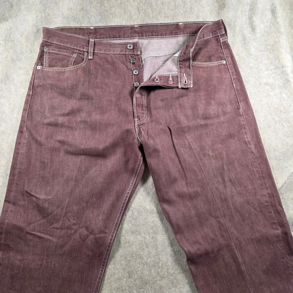 Levis 501 Original Fit Jeans Mens 42x32 Burgundy Red Brown Button Fly Denim